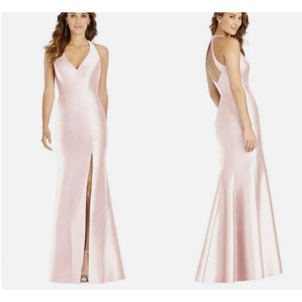 Alfred Sung 10 D761 Satin Twill Halter Neck Gown Formal Dress Blush Pink NWOT